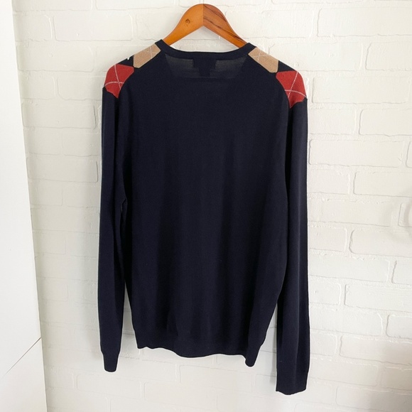 346 Brooks Brothers Men’s Knit Sweater Merino wool Argyle Navy blue Tan Orange L - Picture 9 of 11